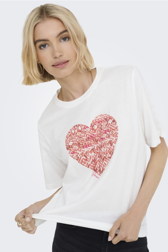 JDYANEMONE S/S PRINT TOP JRS 15343644 CLOUD DANCER/HEART